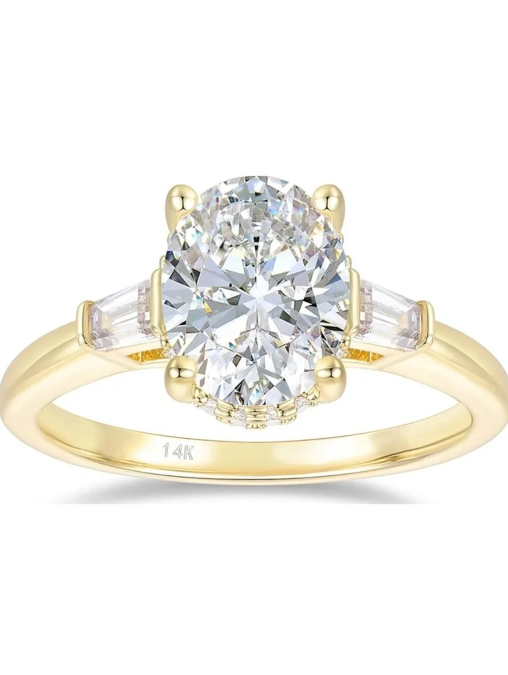 14K Gold 2CT Oval Moissanite Three Stone Engagement Ring Size 8